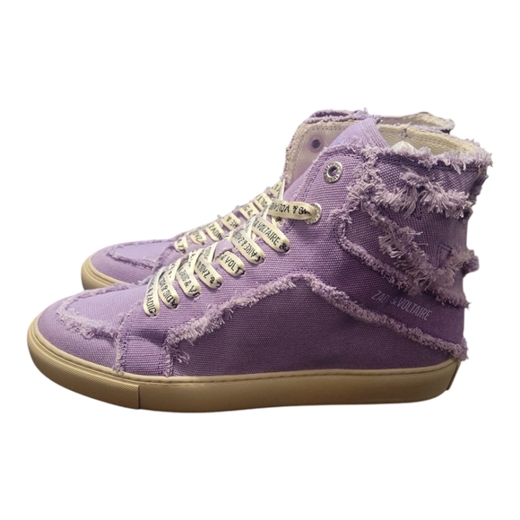 ZADIG & VOLTAIRE NIB $398 Flash Purple Canvas Raw Edge High Top Sneaker 41/10 US - Picture 3 of 8